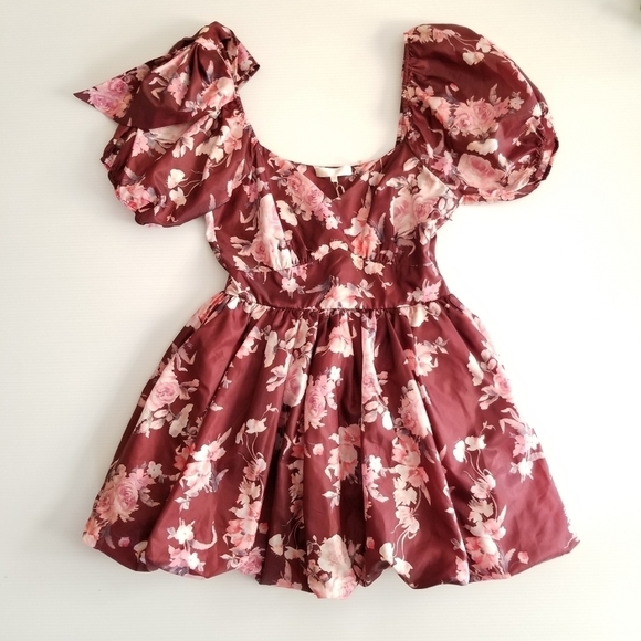 LOVESHACKFANCY Hansel Puff Mini Dress in Floral Oxblood - Picture 6 of 13